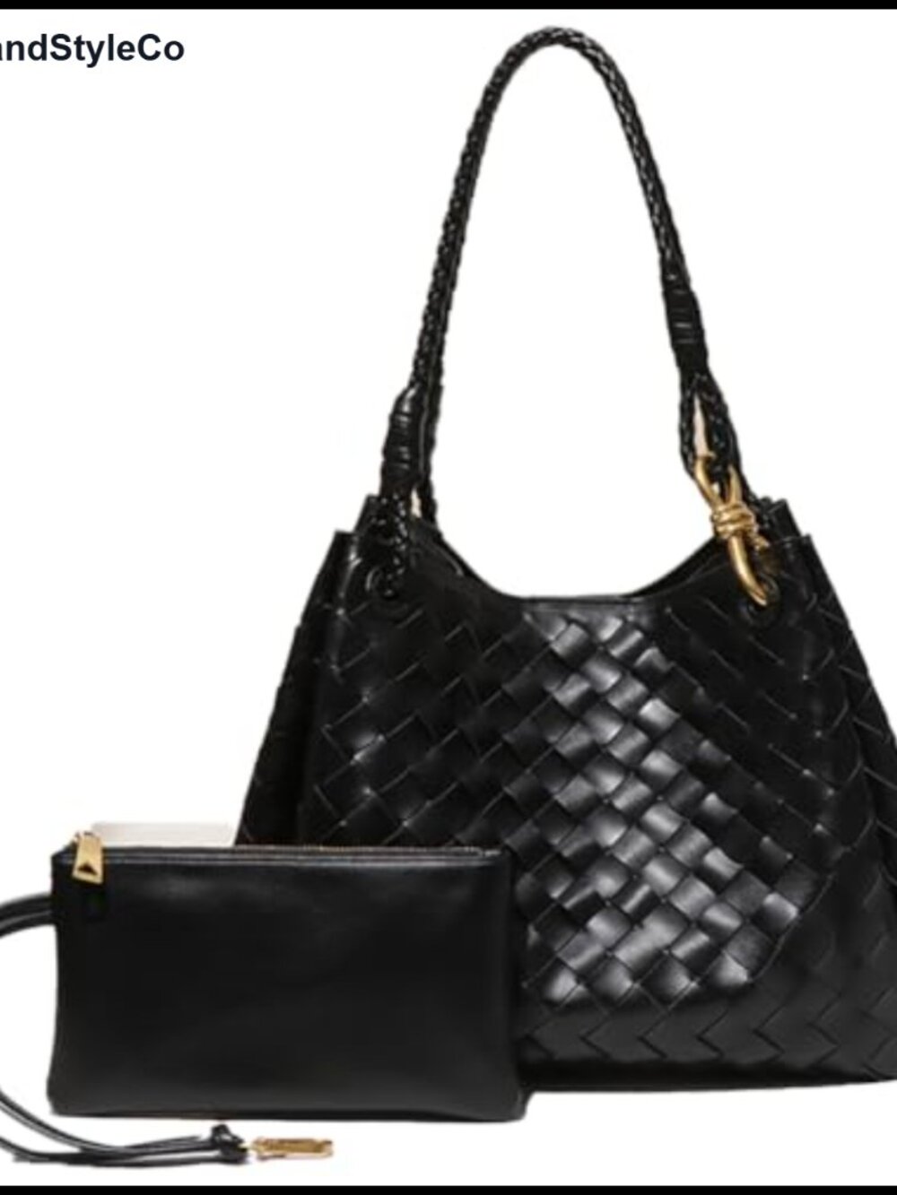 Slouchy PU Leather Woven Bucket Hobo Crossbody Shoulder Tote Handbag